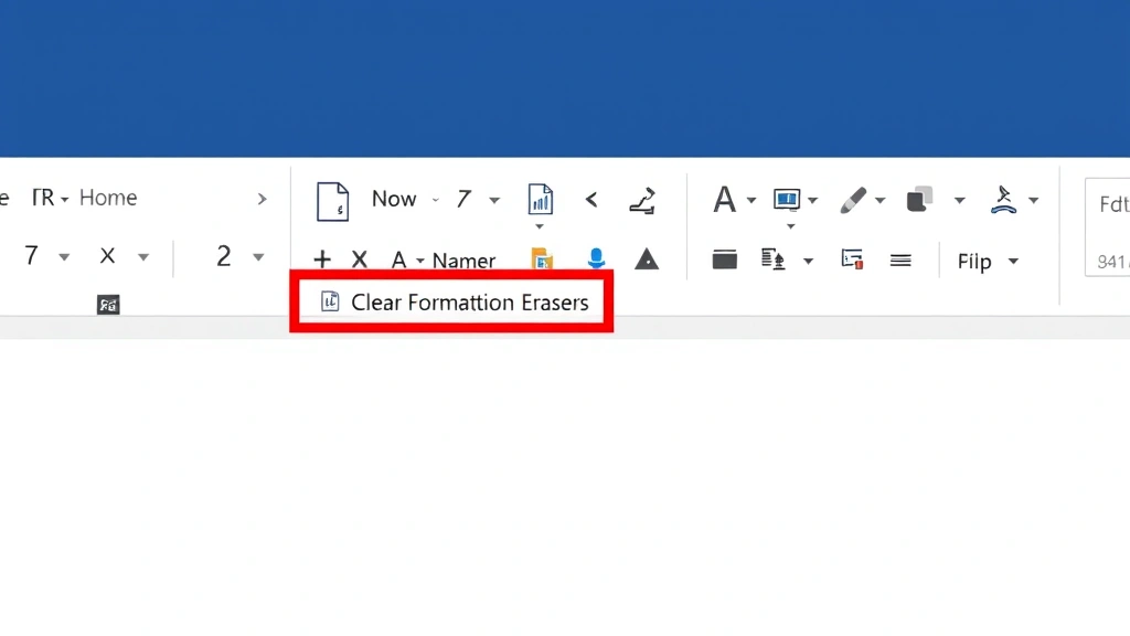 Microsoft Word ribbon interface with Home tab active and Clear Formatting eraser icon highlighted in red box, clean desktop background, screen capture style, high resolution