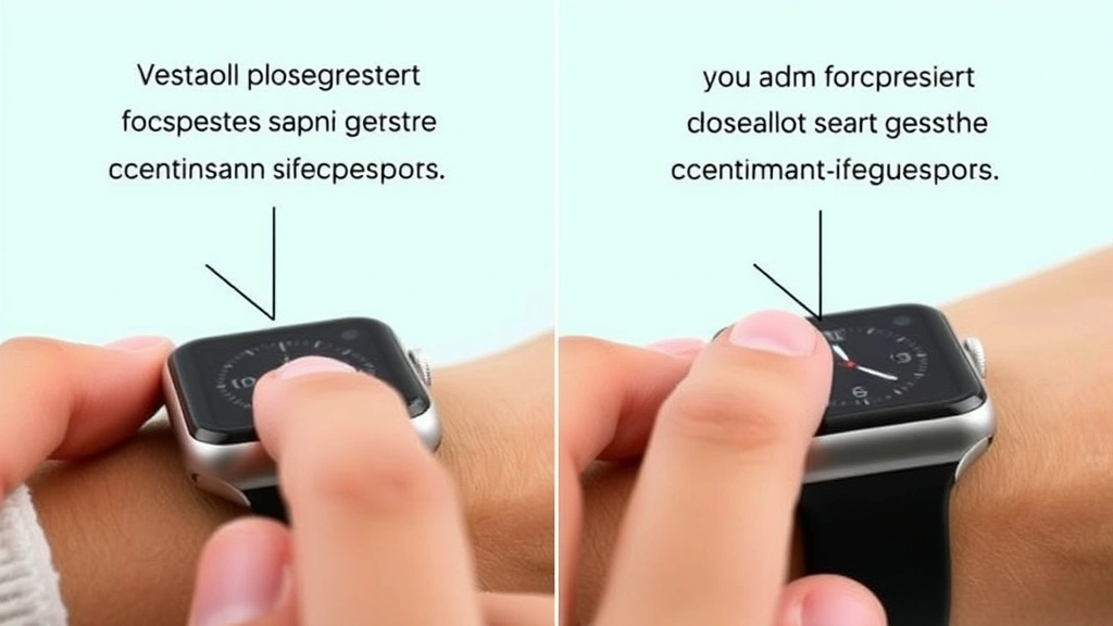 Close-up of Apple Watch digital crown and side button being pressed simultaneously, showing proper hand position for force-closing apps, wrist-level perspective