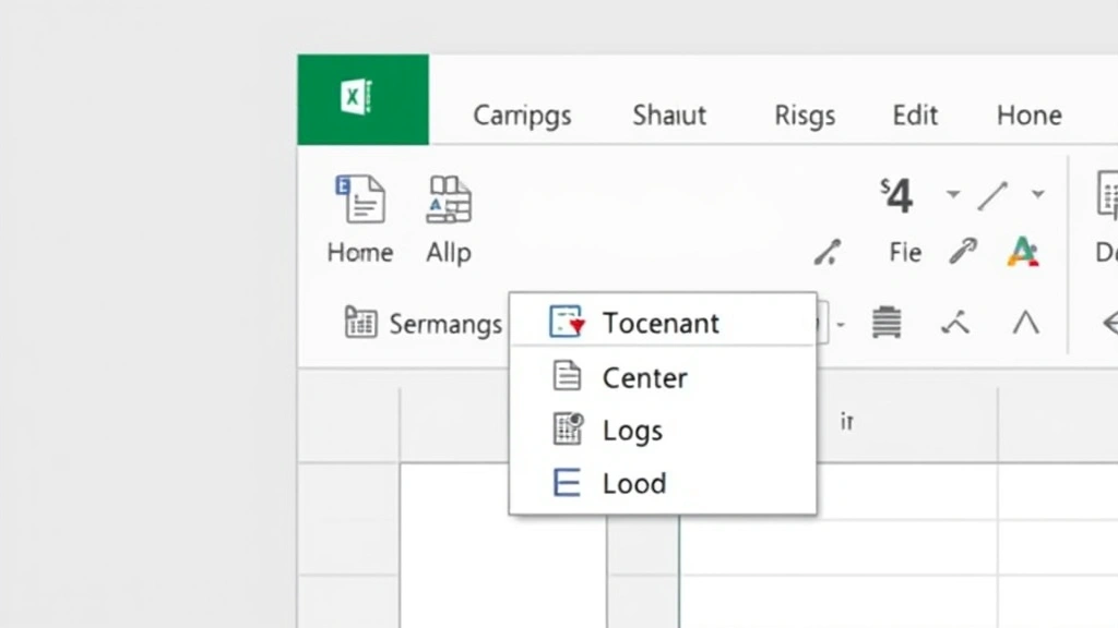 Split-screen view showing Excel ribbon menu with Home tab active, Merge & Center button highlighted with dropdown menu visible, detailed UI elements visible