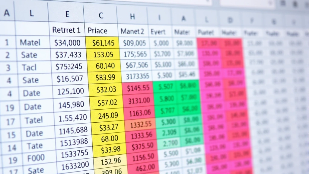 Close-up of highlighted Excel cells showing color-coded differences and discrepancies, conditional formatting visible on computer screen, focus on data comparison